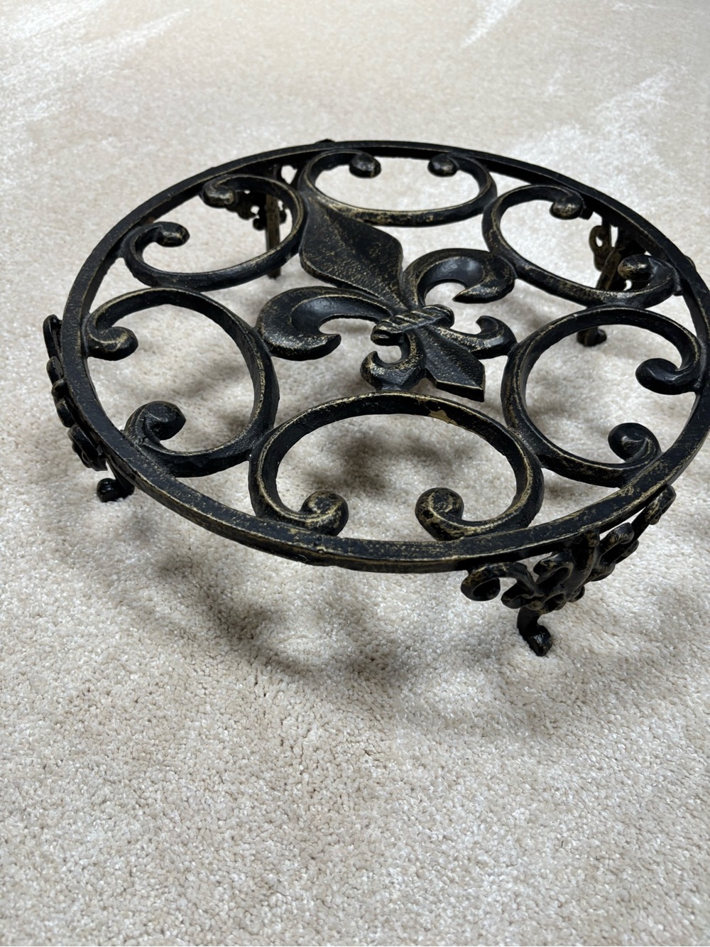 Cast Iron Fleur-de-Lis Ornate Plant Stand Black w Gold Accents Heavy Duty - Picture 2 of 12
